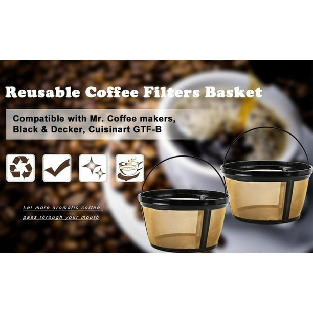 Filtros de café reutilizables, paquete de 2 filtros de café de cesta de 8 a  12 tazas, filtros de café de repuesto con fondo de malla de acero