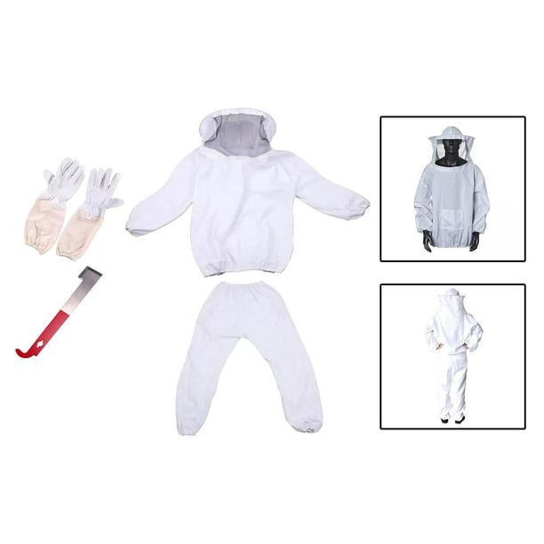 Ropa de apicultura con guantes, traje de apicultor de algodón natural con  velo de esgrima unisex(XL)