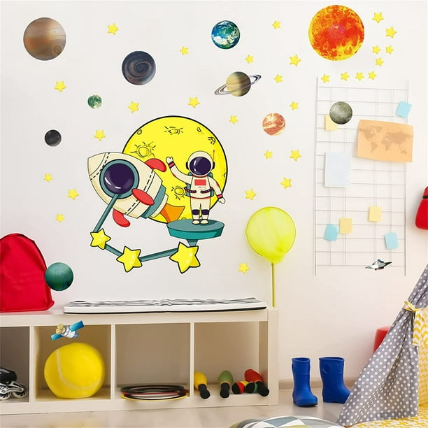 Super Cute Astronaut Planet Pegatinas de pared, extraíble PVC