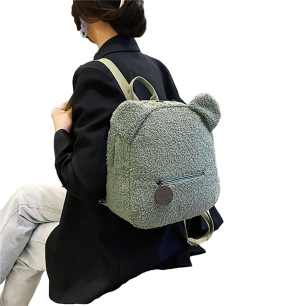 TRKIYQC Mochila pequeña de forro polar con orejas de oso lindo para mujeres  y niñas, mochila informal cálida de lana de cordero TRKIYQC casual