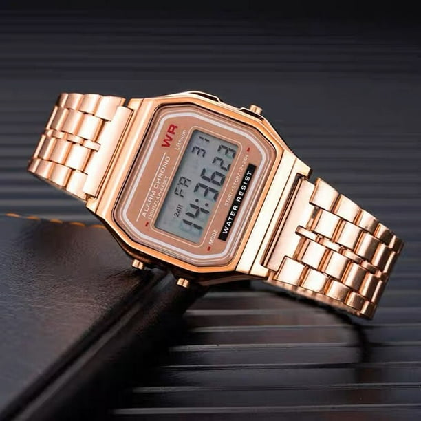 Relojes militares deportivos de lujo dorados y plateados, relojes de  pulsera digitales LED para hombres y mujeres, reloj de pulsera electrónico  con banda de acero Retro F91W Gao Jinjia LED