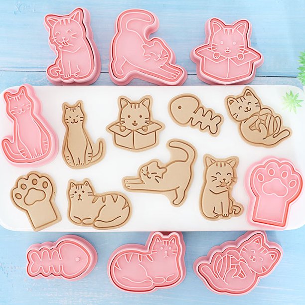 Juego de moldes para gatos, 8 piezas, moldes para galletas en relieve con  estampado de gatos, adecuados para pasteles, fiestas de cumpleaños  infantiles