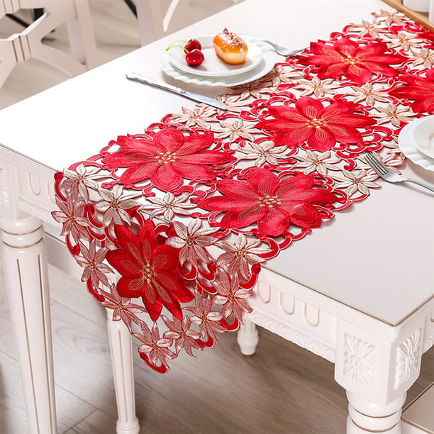 Camino de mesa bordado Navidad mesa de comedor centro de mesa decoración  Navidad hogar cocina fiesta decoración, rojo y dorado Inevent HA008858-02