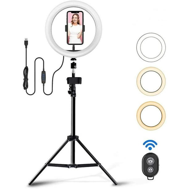 Anillo de luz LED de 8 pulgadas con soporte de trípode y soporte para  teléfono, 2 anillos de luz profesionales para selfie y maquillaje, para