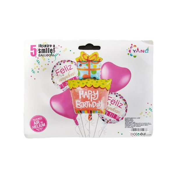 Kit De 5 Globos Happy Birthday / Feliz Cumpleaños Set Rosa YANG Kit de 5  Globos