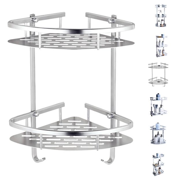 COSTWAY Toallero Estante de Baño Estante Ducha Organizador 2 Estantes 2  Colgadores para Champú Gel Toalla