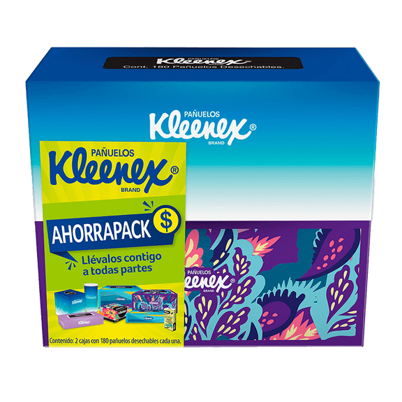 Pañuelos desechables Kleenex ahorrapack 2 cajas con 180 pzas c/u