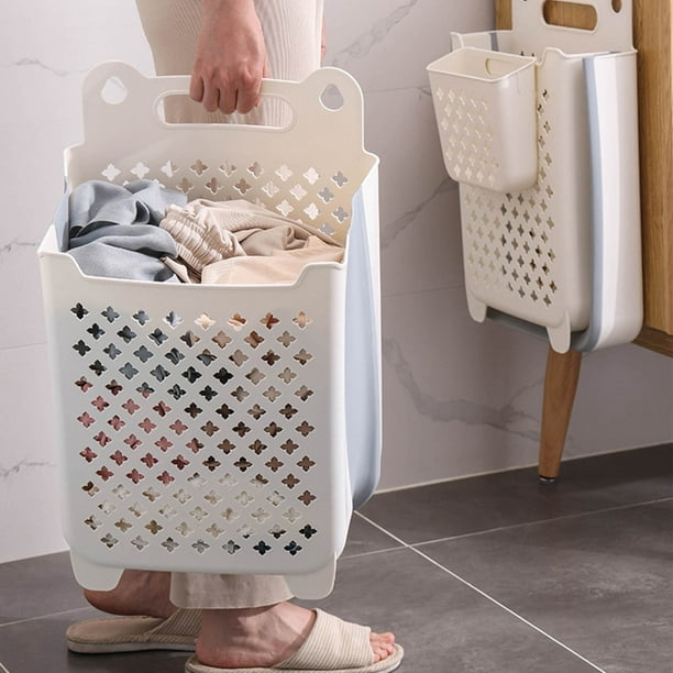 Cesto de lavandería montado en la pared de gran capacidad, cesta de  lavandería plegable para el hogar, cesta de ropa sucia de plástico (blanco)
