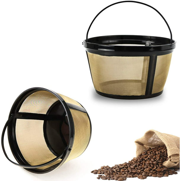 Filtros de café reutilizables, paquete de 2 filtros de café de cesta de 8 a  12 tazas, filtros de café de repuesto con fondo de malla de acero  inoxidable para café y