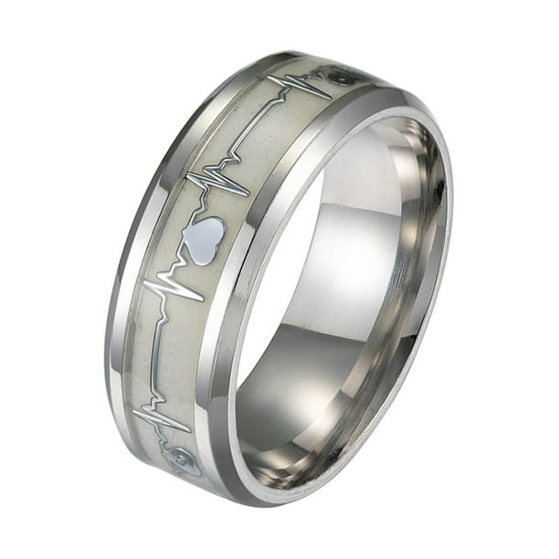 Anillos de pareja luminosos oscuros ECG personalizan su promesa latido del  corazón anillos brillantes alianzas de boda titanio acero inoxidable plata