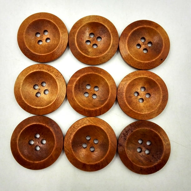 La Casa del Artesano-Botones de madera color crema estampados de 15mm. con  forma redonda *12 unidades