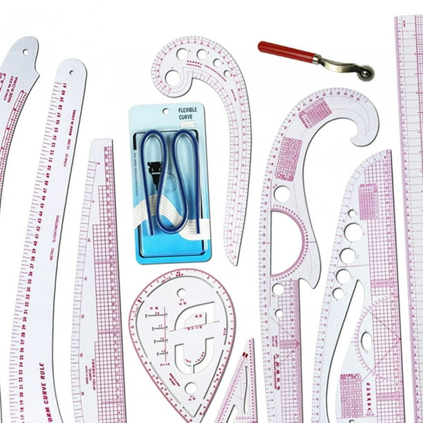 Regla curva francesa para hacer patrones, juego de reglas de costura  transparentes de 15 piezas para principiantes y diseñadores de sastres