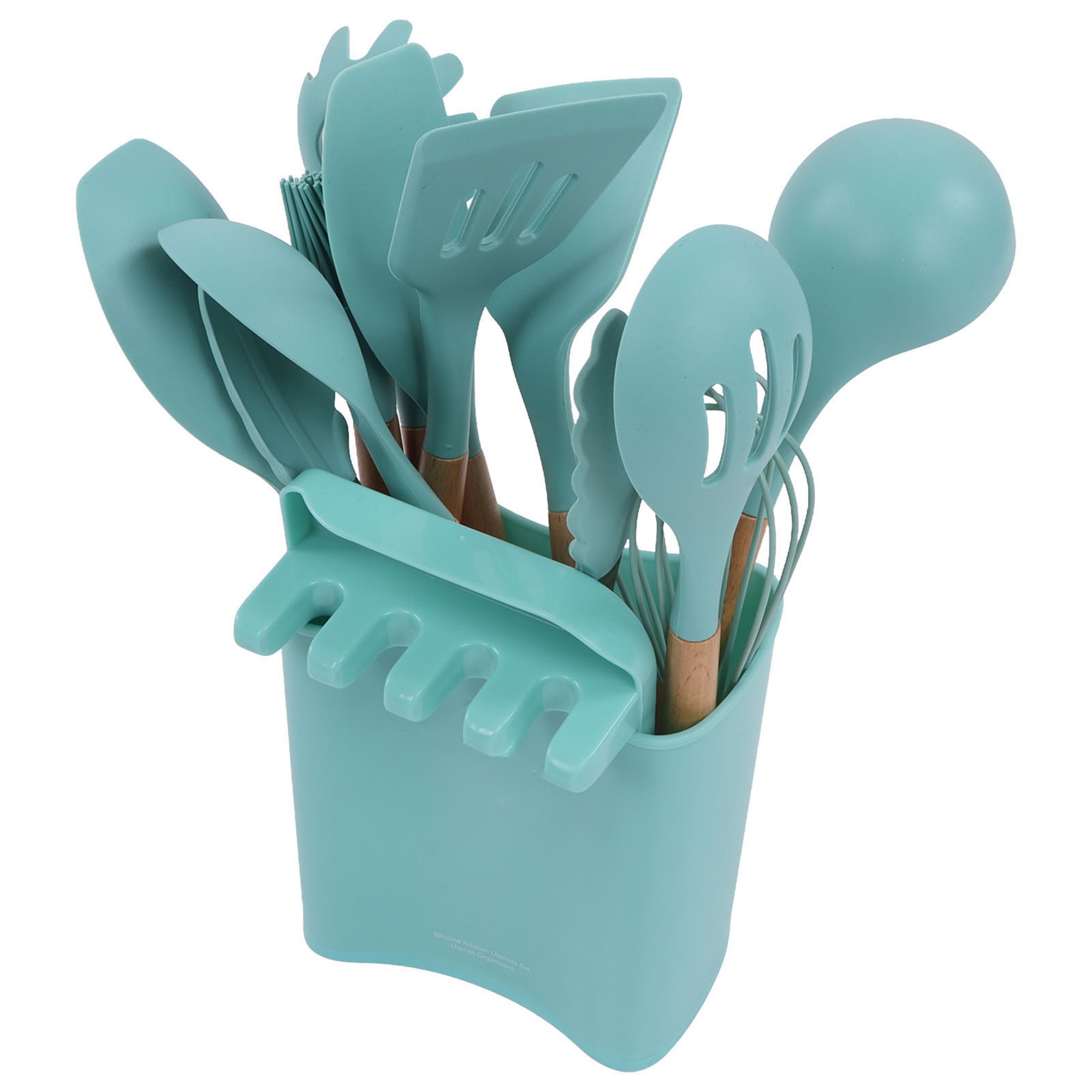 SET UTENSILIOS DE COCINA X12 PCS SILICONA VERDE AGUA