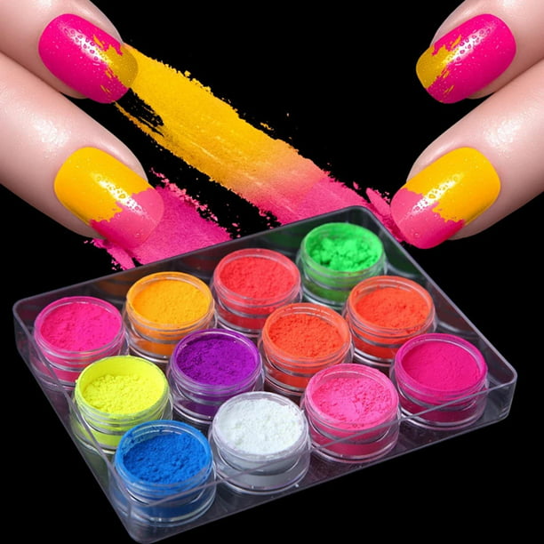 Brillo para uñas, pigmentos de neón, 12 colores, pigmento de uñas, polvo de  uñas, arte de uñas, purpurina, polvo para decoración de uñas
