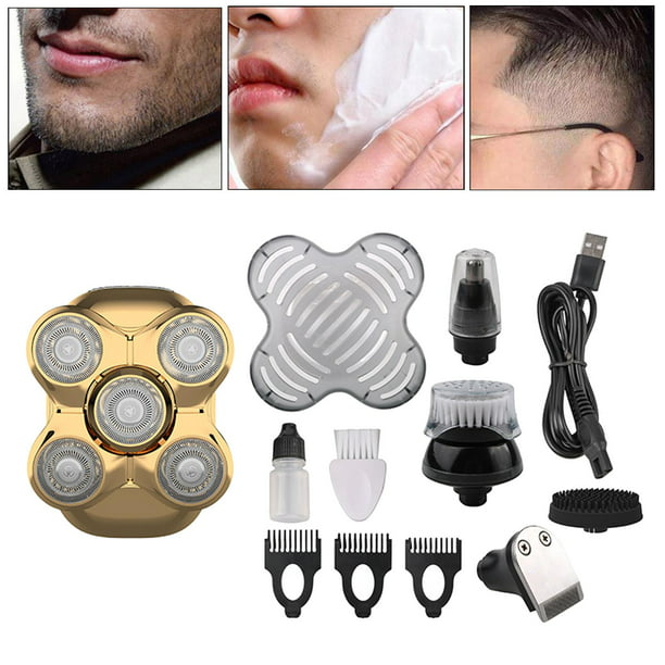 Afeitadora de cabeza para hombres calvos, afeitadoras eléctricas 4 en 1  para cabeza calva inalámbrica, afeitadora eléctrica de 5 cabezales para  hombre de secado húmedo a prueba de agua para afeitado facial