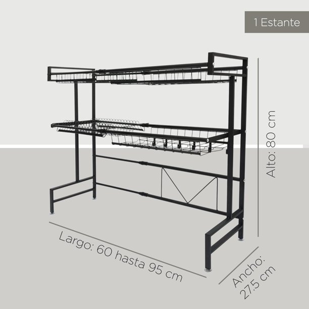 Escurridor Trastes Alto Fregadero 2 Niveles Acero Inoxidable Color Negro