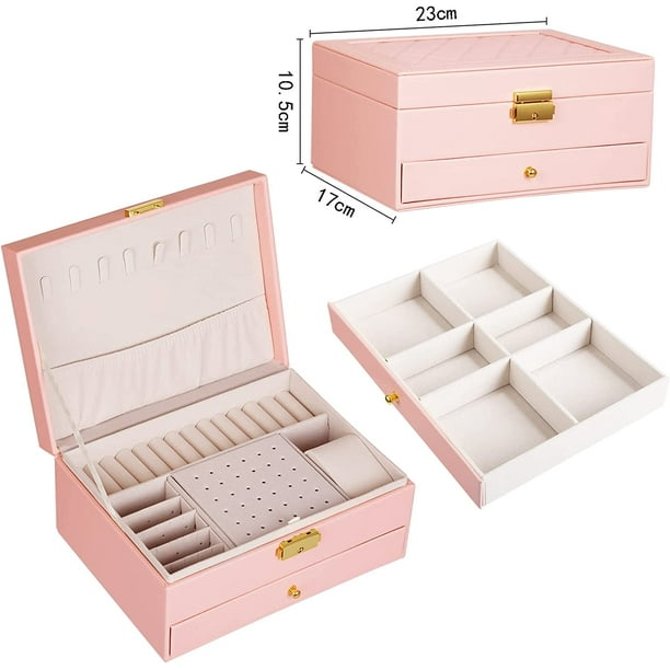 Joyero de piel sintética rosa, joyero para mujer, almacenamiento portátil  de joyas de viaje, cajas d JFHHH pequeña