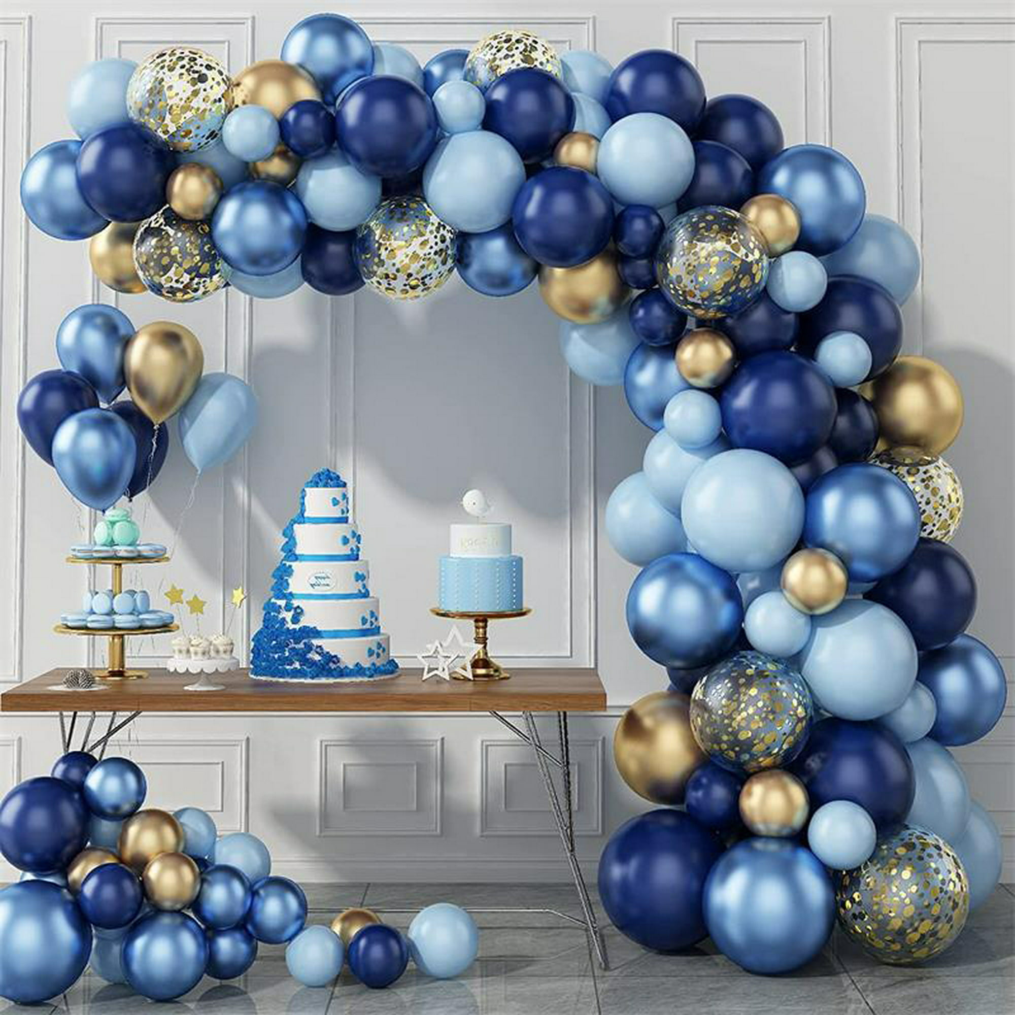 Kit de arco de globos azul marino – 133 kit de arco de globos de cumpleaños  azul y dorado con confet ER