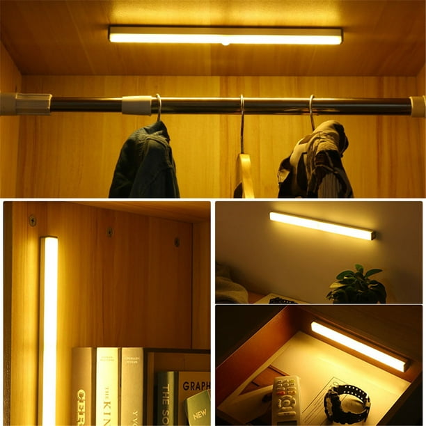 Luz LED para armario, Sensor de movimiento a rayas, lámpara de carga USB,  luz nocturna de inducción corporal, armario de casa, iluminación de  Iluminación y accesorios luz cálida de 300 mm Wosthever