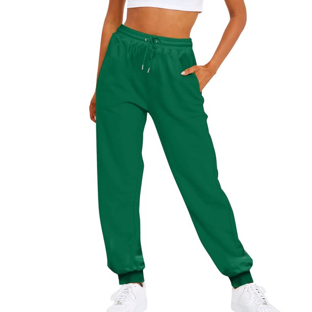 Gibobby Pantalones para mujer para el frío Pantalones de chándal de lana de  pie suelto casuales con cintura elástica y cordón de color sólido para mujer(Verde,G)