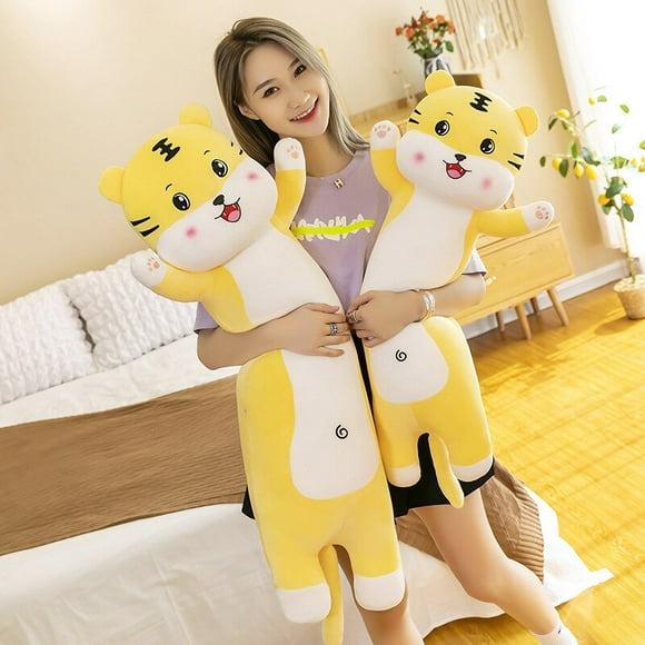 6080100120cm cute  soft  long tiger plush toys  yellow sharp teeth tiger pillow  childrens b zhangmengya led