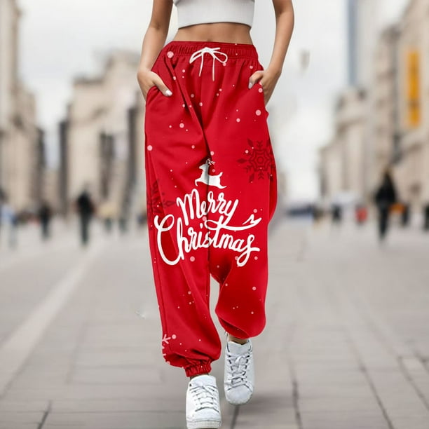 Gibobby pantalones anchos mujer Leggings elásticos largos de Navidad para  mujer, cinturón con estampado de árbol de de nieve de Papá Noel, pantalón  informal diario (Rojo, M)