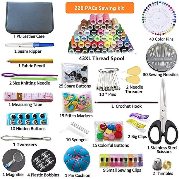 Kit de costura, accesorios de costura premium de 228 piezas, kit de costura  de accesorios de costura con 43 carretes