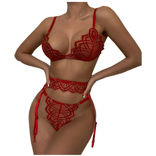 de traje de tres con liga de encaje rojo de lencería sexy para mujer Fridja nalpqowj15504 | Bodega en línea
