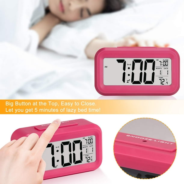 Reloj despertador digital de luz nocturna inteligente con temperatura  interior, escritorio que funciona con batería Reloj pequeño