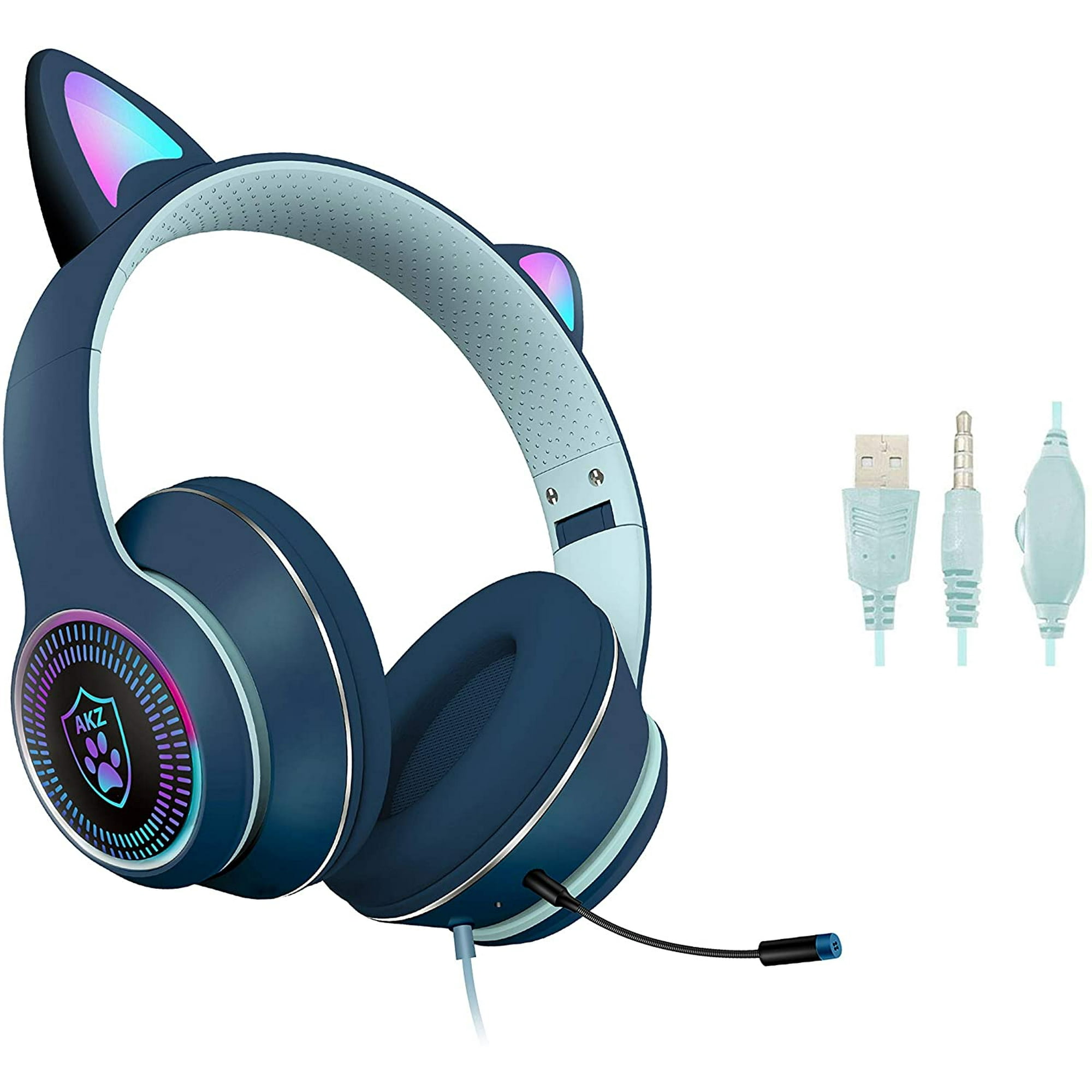 Auriculares para juegos con orejas de gato con micrófono Auriculares  estéreo que brillan intensamente Ormromra HMHZ1608-5