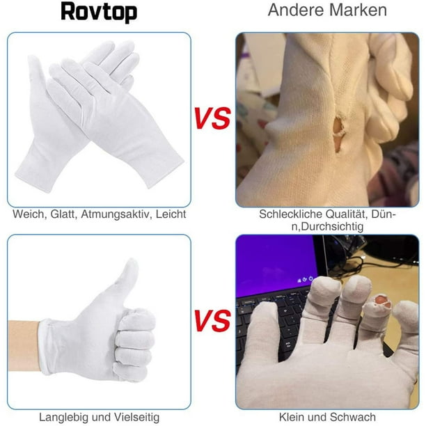 12 pares de guantes blancos de algodón, guantes de algodón suave, guantes  de trabajo transpirables para mujer