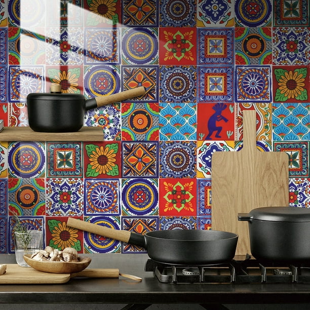 Azulejo mexicano decorativo para pared. Para baño y cocina. Tamaño de losa  10 cm * 10 cm. Número de azulejos 24 piezas en el paquete. JAMW Sencillez