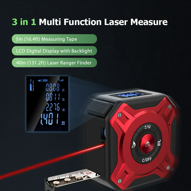 Cinta métrica digital 3 en 1, herramienta de medición láser de 330 pies y  cinta de bloqueo automático con lectura digital instantánea, línea láser