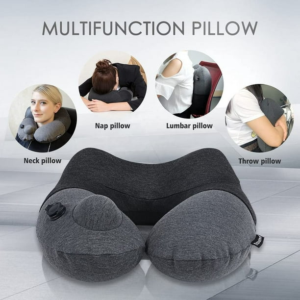 PATIKIL Almohada de cuello para dormir y viajar, 1 juego de almohada  inflable portátil para la cabeza y el cuello, incluye bolsa de  almacenamiento