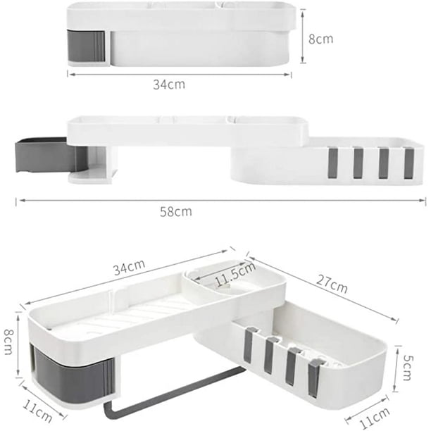 Estante de baño blanco, estante de ducha sin taladro, estante de esquina de  baño montado en la pared, accesorios de baño, estante de almacenamiento de  baño