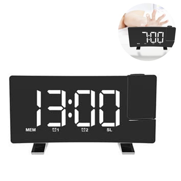 Reloj despertador digital de proyección para dormitorio, reloj despertador  LED en pared de techo, proyector de 180°, alarma dual, atenuador, cargador