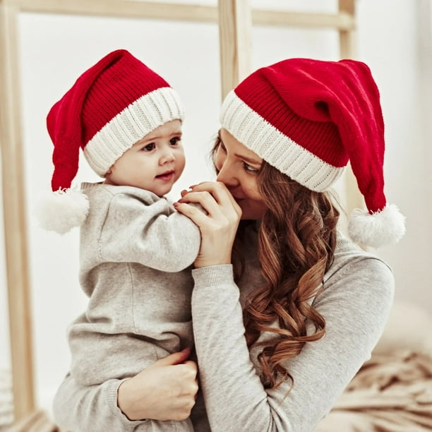 Gorro de punto de Navidad para bebé, gorro cálido de invierno, gorro de  punto, lindo sombrero de Santa con pompón para niños y niñas, color rojo,  Rojo