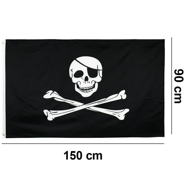 Bandera pirata (120 x 70 cm) con palo (140 cm) Widmann
