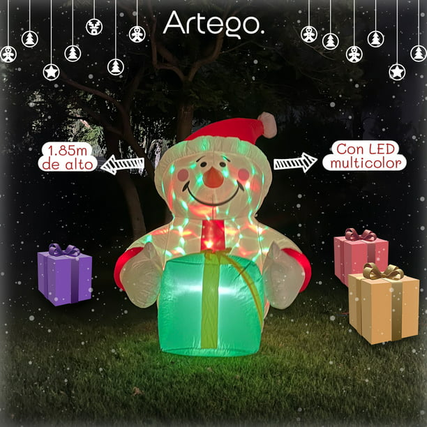 Inflable de Navidad Navideño Mono de nieve Artego con regalo verde multiled  – 1.85m