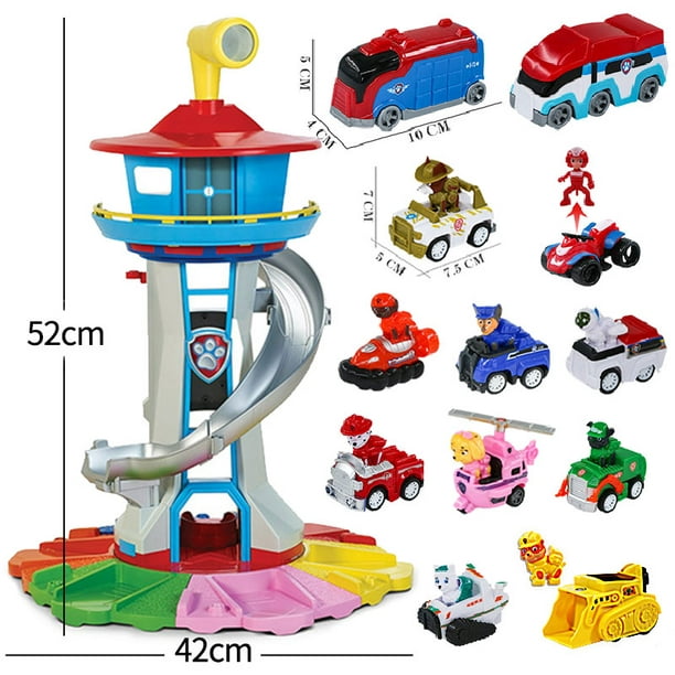 Figuras de acción de la patrulla canina para niños, torre de la patrulla  canina, vehículo mirador, juguete con 15 coches, 13 perros, modelo de coche