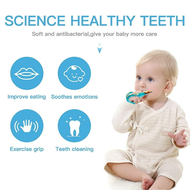 Juguetes de dentición para bebés de 0 a 6 y de 6 a 12 meses, 3 paquetes de  mordedores para bebés, sin BPA, silicona no tóxica ecológica, muñequera