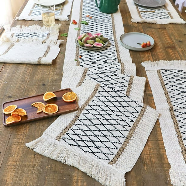 Camino de mesa rústico del suroeste de 90 pulgadas de largo, algodón y  lino, decoración de mesa de arpillera, decoración de mesa de granja,  bufandas