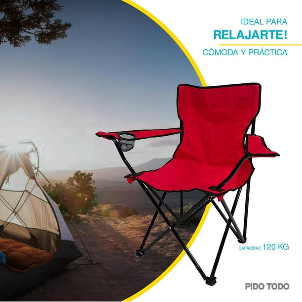 Silla Plegable Playa Camping Incluye Funda Y Portavaso Rojo GARDECOR Silla-3R