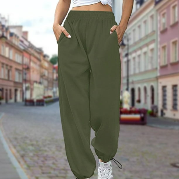 Pantalones de chándal de gran tamaño para mujer, Pantalón deportivo de  cintura alta, holgado e informal