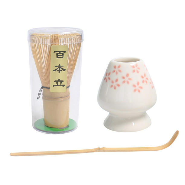Tazón de té matcha con batidor de bambú y tela