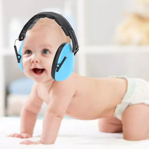 Orejeras de protección para los oídos para bebés, diadema suave plegable,  orejeras ligeras con cancelación de ruido para niños pequeños para viajes  en avión, color azul
