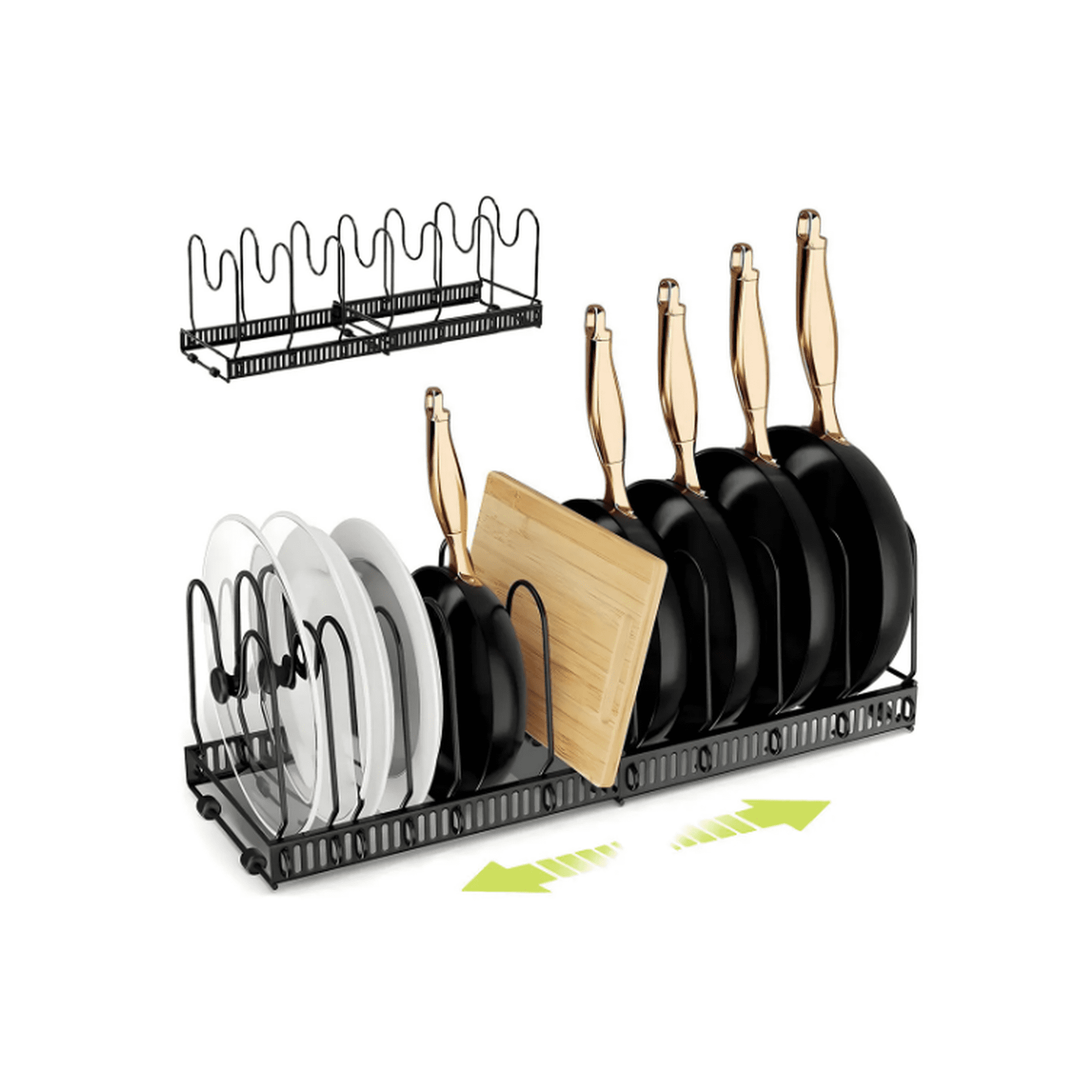 Organizador de sartenes ollas y tapas expandible gabinete color negro