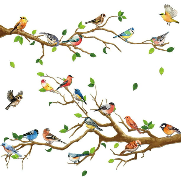 Vinilo decorativo rama de árbol flores pájaros, vinilo adhesivo pared TUNC  Sencillez