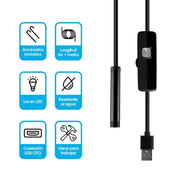 Cámara Endoscopio Flexible para Android 1 Metro Redlemon Boroscopio USB-OTG Negro | Walmart en línea