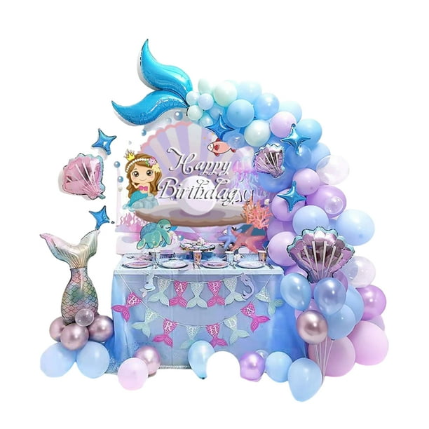 Kit de globos de sirena azul y púrpura, decoraciones de cumpleaños para  niñas de 3, 4 y 5 años, pancarta de feliz cumpleaños, globo de cola de  sirena - AliExpress